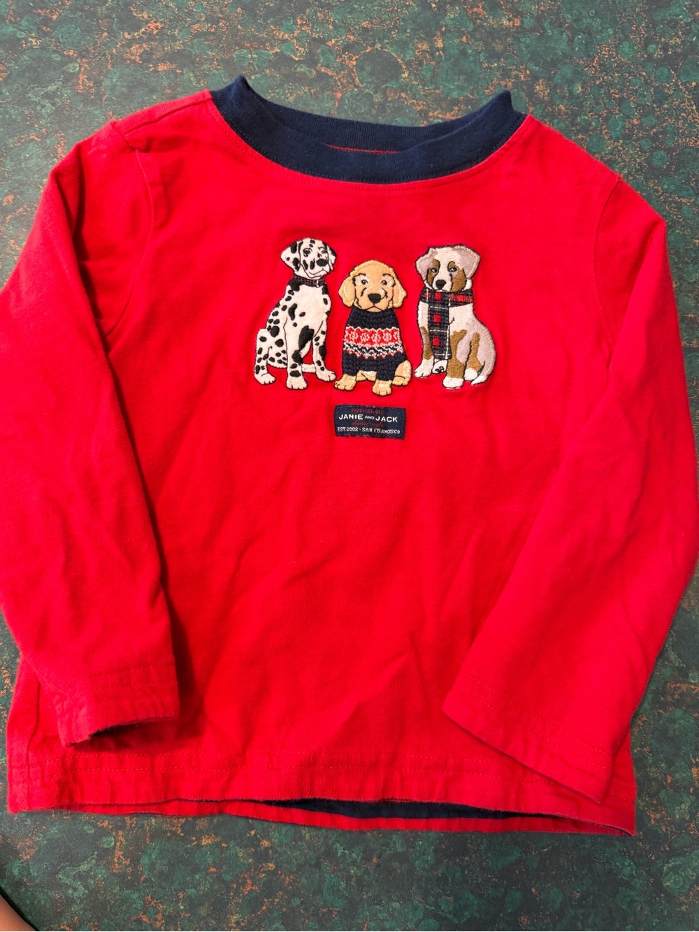 Janie and Jack Red Long-Sleeve Tee with Puppy Embroidery